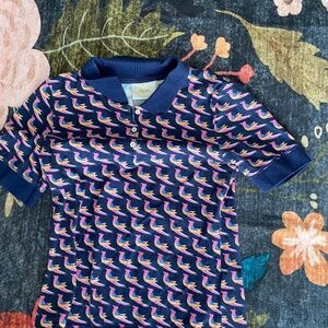 Blue Collared Shirt with Bird designs
